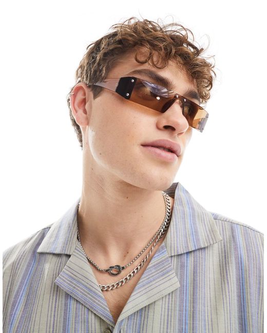 ASOS Brown Y2k Rimless Sunglasses With Visor Lens for men