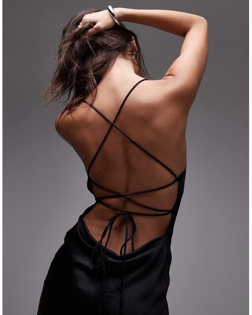 Mango Tie Back Mini Cami Dress in Black | Lyst