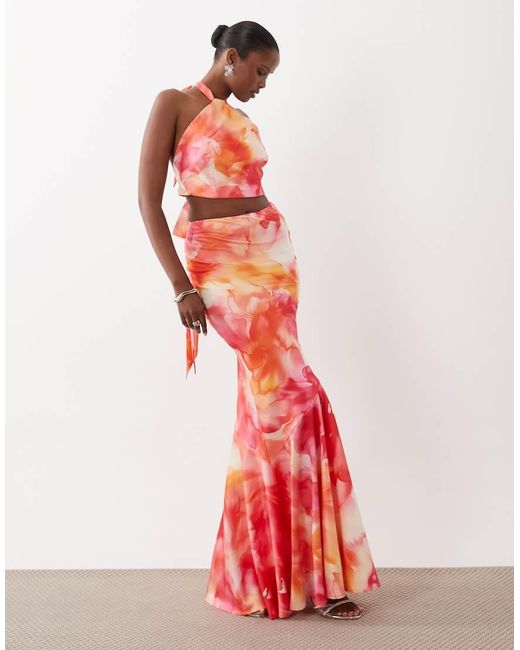 Wanderdoll Red Serena Satin Maxi Skirt