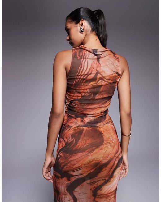 ASOS Gray Mix & Match Sheer Mesh High Cowl Neck Tank Top