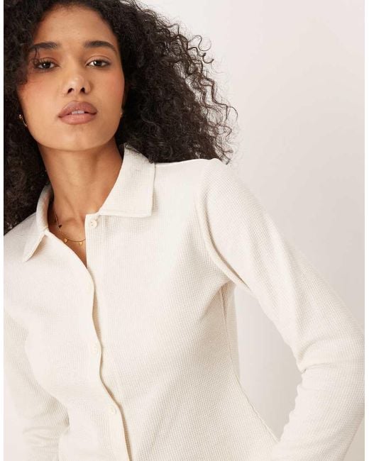 Camisa Color Crema Con Diseño Encogido De Punto Gofrado De -Blanco ASOS de color Natural