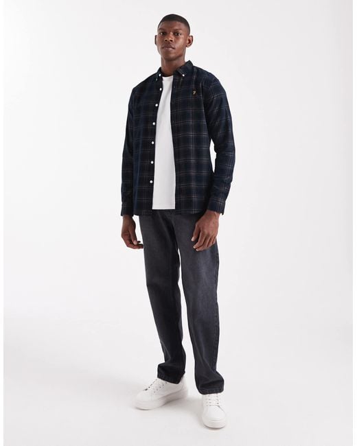 Farah Blue Fontella Long Sleeve Cord Check Shirt for men