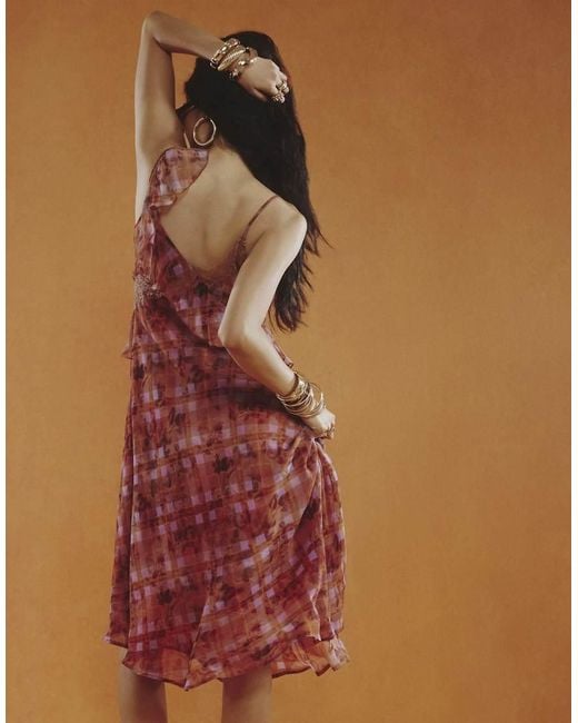 River Island Brown Check Asymmetric Midi Dress