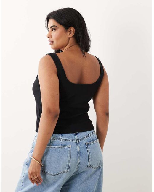 ASOS Black Asos Design Curve Compact Cotton Tank Top With Gold Trim