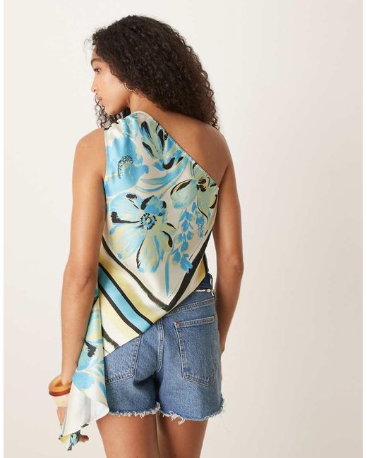 ASOS Blue One Shoulder Satin Top