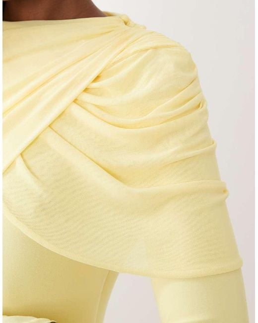 ASOS Natural Modesty Mesh Maxi Dress With Overlay Draped Neckline Detail