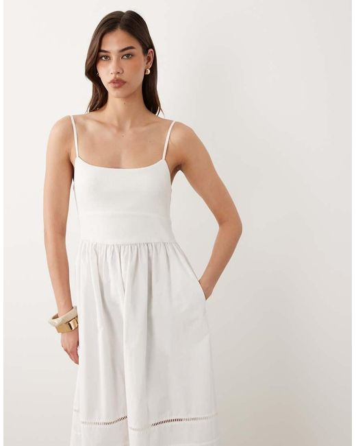 Nobody's Child Natural Goldie Cotton Scoop Neck Cami Straps Bodice Detail Midi Dress