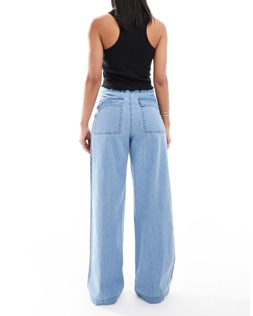 ASOS Blue Soft Wide Leg Jean With Tie Waist