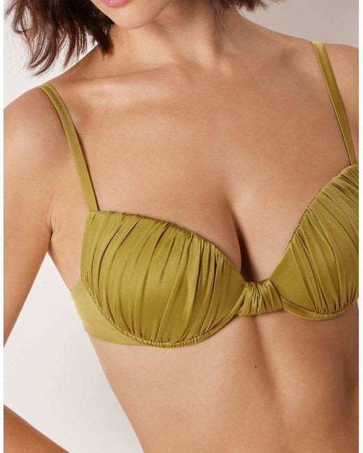 Calzedonia Green Shiny Satin Push-Up Bikini Top