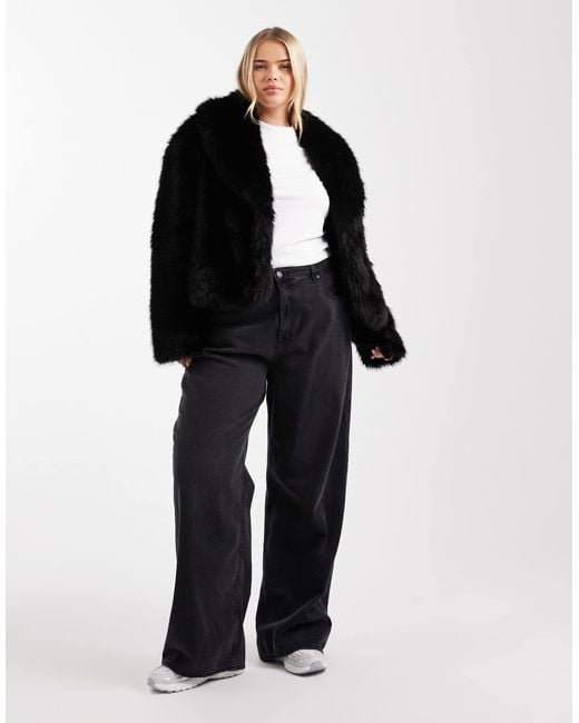 ASOS Black Asos Design Curve Shawl Collar Faux Fur Jacket