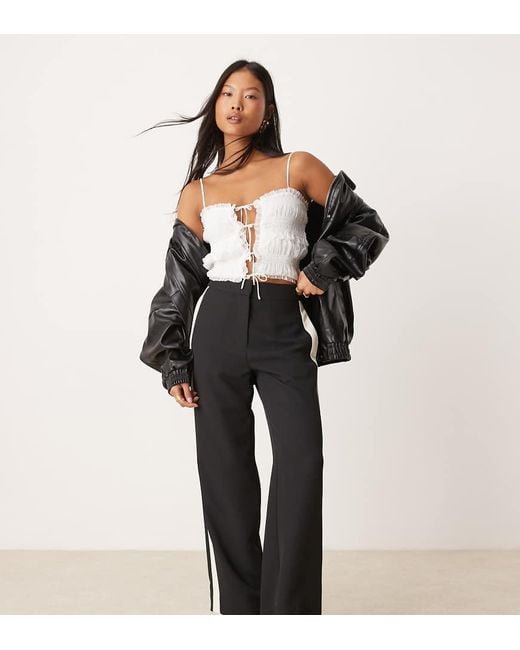 Nobody's Child Petite Black Paulina Side Stripe Wide Leg Trousers