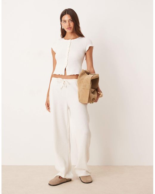 ASOS Natural Co-Ord Crochet Straight Leg Trouser With Tie Waist