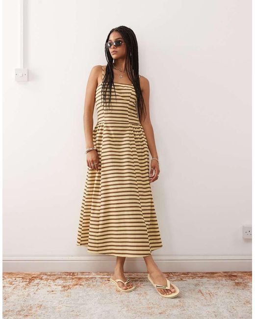 Reclaimed Vintage Natural Midi Summer Dress With Waist Seam Details