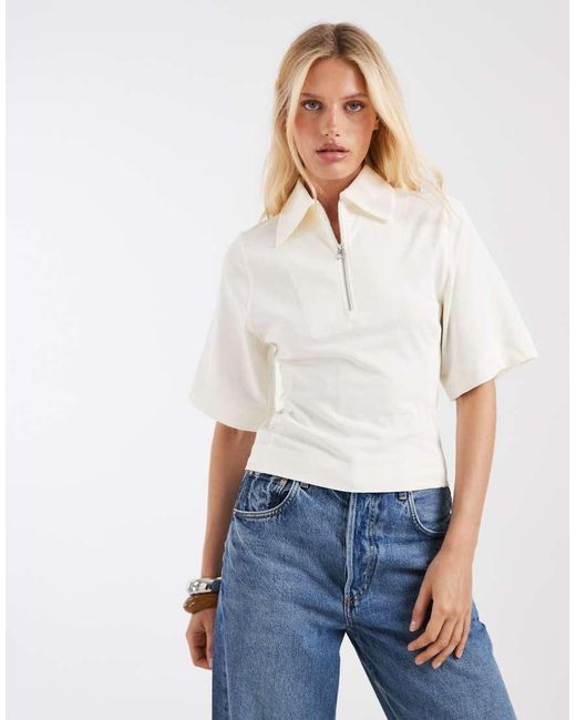 & Other Stories White Zip Up Polo Top