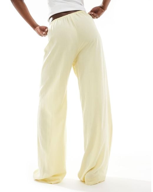 ASOS Natural Wide Leg Linen Pull On Trouser