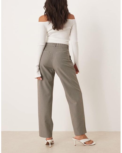 Abercrombie & Fitch Zachte Broek Met Hoge Taille, Rechte Pijpen En Pied-De-Poule-Motief in het Natural