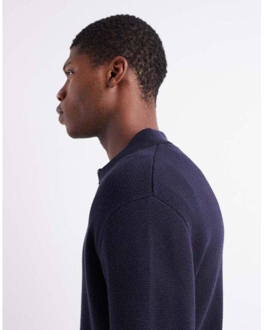 Jack & Jones Blue Premium Long Sleeve Knitted Polo With Quarter Zip for men