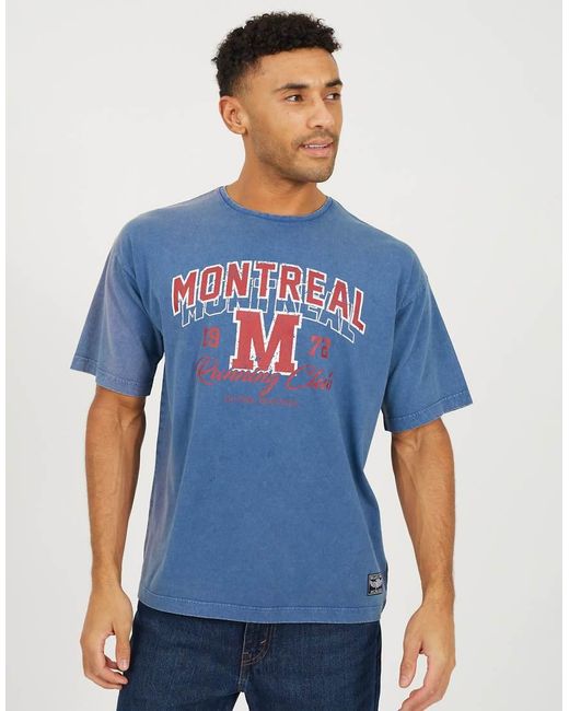 Brave Soul Blue Acid Wash Relaxed Fit T-Shirt for men