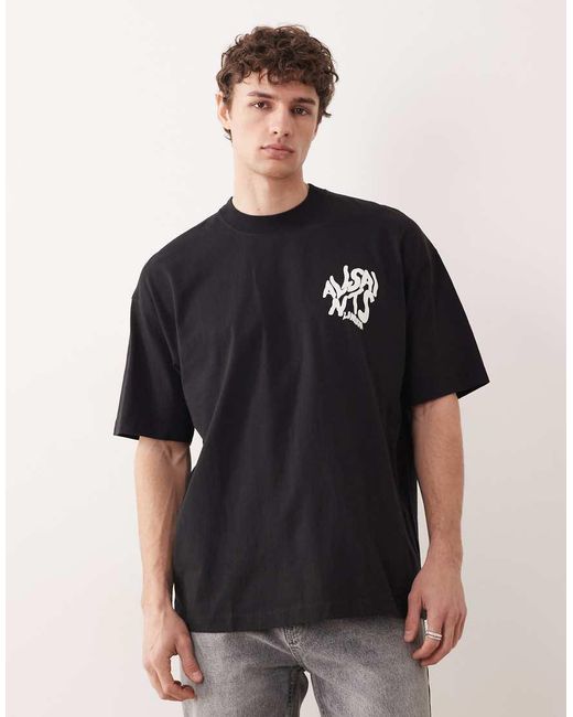 AllSaints Black Orlando Logo Print Oversized T-Shirt,, Washed for men