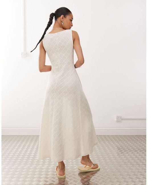 Robe longue sans manches à encolure bateau en jersey texturé et dentelle - crème Reclaimed (vintage) en coloris Natural