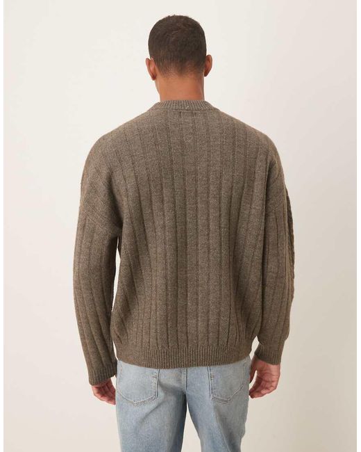 ASOS Brown Oversized Cable Knit Crew Neck Sweater for men