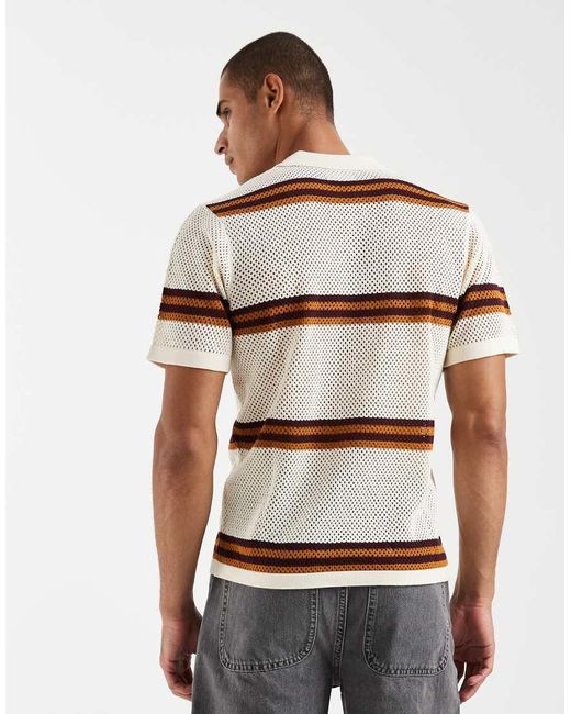 ASOS White Relaxed Open Knitted Striped Notch Neck for men