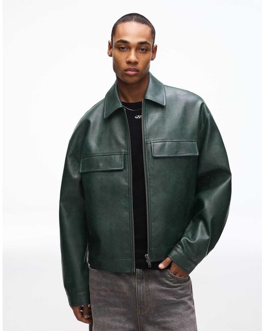 Veste coupe carrée en similicuir Bershka pour homme en coloris Green