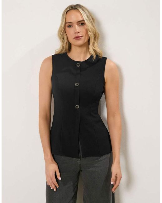 Long Tall Sally Black Textured Button Waistcoat