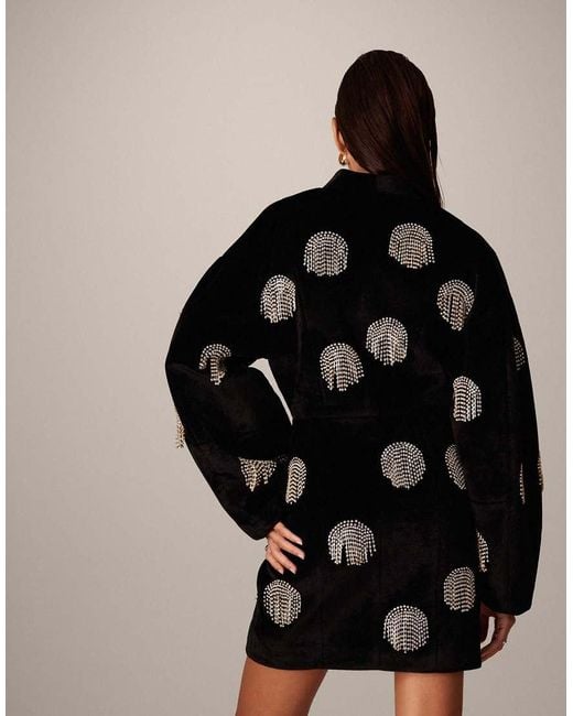 ARRANGE Black Velvet Wrap Mini Dress With Spot Embellishment