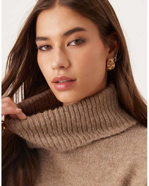 Gina Tricot Brown High Neck Long Sleeve Knitted Wool Alpaca Sweater