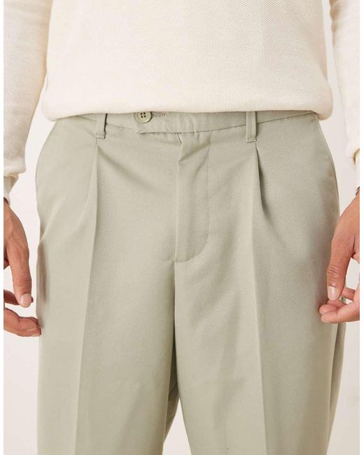 ASOS Natural Relaxed Tapered Fit Smart Trousers With Turnup for men