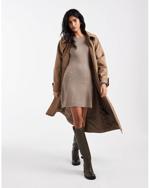 Vero Moda Women's Natural Long Sleeve Knitted Mini Dress
