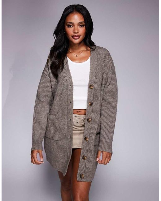 Aria Cove Brown Knitted Oversized Pocket Front Cardigan Mini Jumper Dress