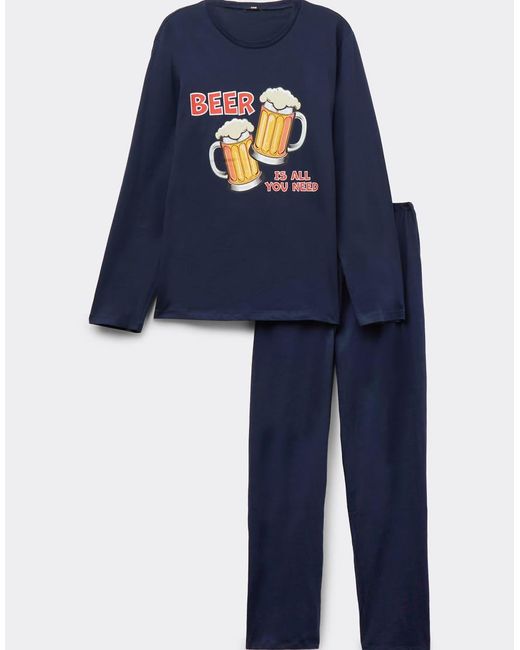 Tezenis Beer Print Long Cotton Pyjamas in Blue for Men | Lyst UK