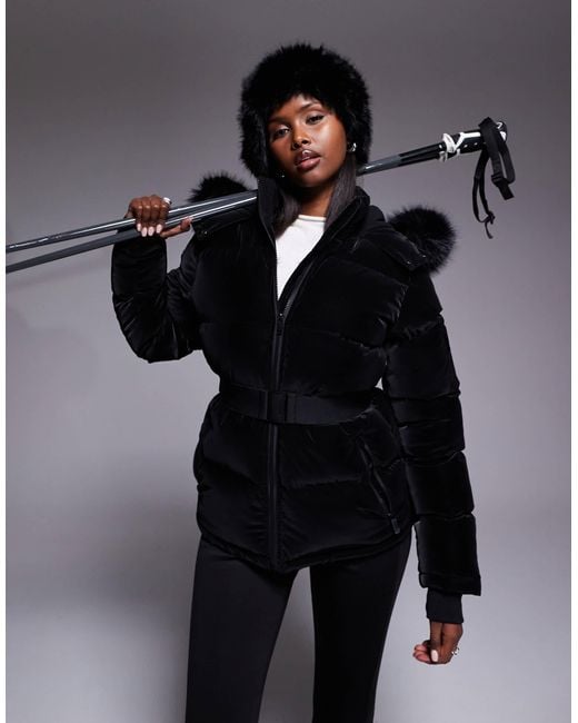 Threadbare Black Ski Shine Puffer Jacket With Faux Fur Collar