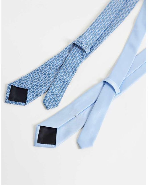 ASOS Blue 2 Pack Geometric Pattern And Satin Tie for men