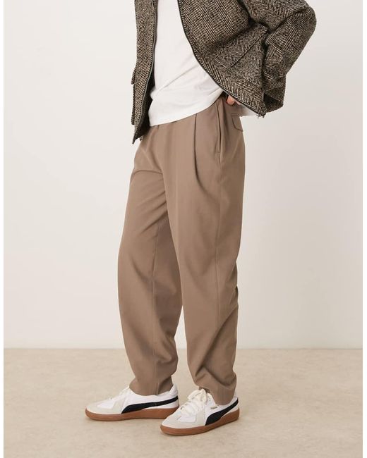 ASOS Natural Smart Oversized Tapered Trousers With Deep Pleat for men