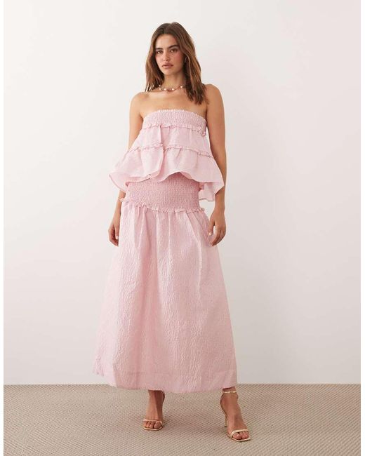 Sister Jane Pink Prim Organza Shirred Detail Tiered Bandeau Top Co-Ord