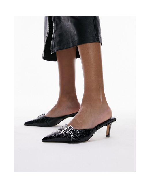 Eden - scarpe décolleté a punta con tacco medio e fibbia nere effetto coccodrillo di TOPSHOP in Black