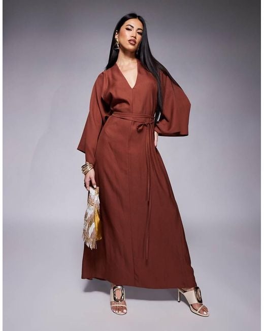 ASOS Brown Kimono Wrap Around Midi Dress