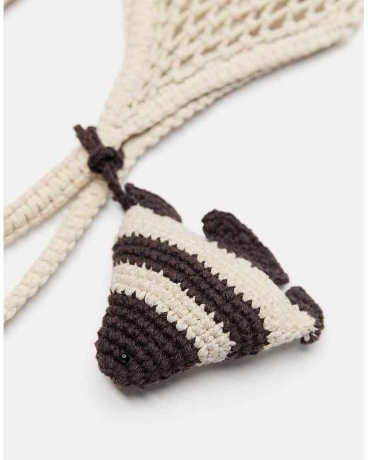 Pull&Bear Natural Embellished Macramé Tote Bag