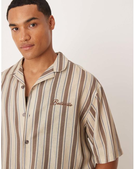 Chemise coupe carrée oversize brodée sur la poitrine avec col à revers et rayures ASOS pour homme en coloris Natural