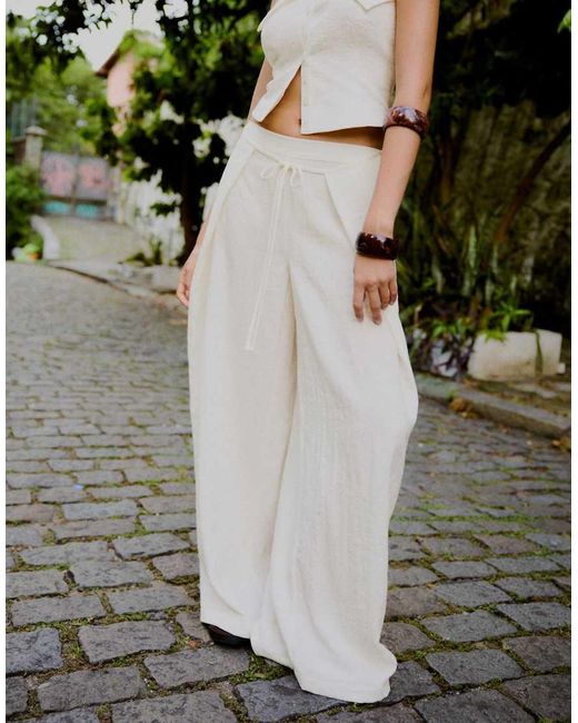 Bershka Gray Wide-leg Rustic Pleated Trousers