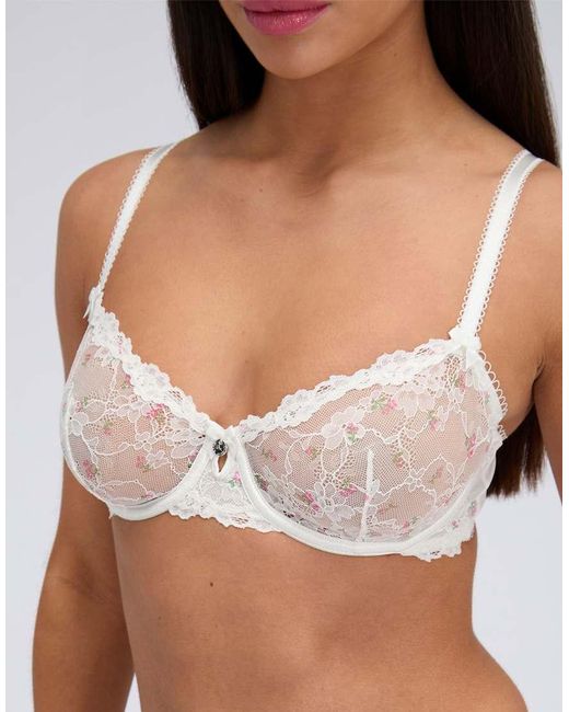 Boux Avenue Natural Delphine Sheer Lace Balconette Bra Underwired Lingerie