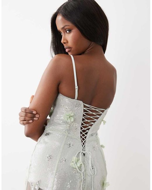 Oh Polly White Premium Embellished Tulle Skirt Bandeau Corset Maxi Dress