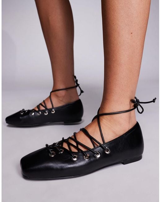 Public Desire Black Lace Up Shoes