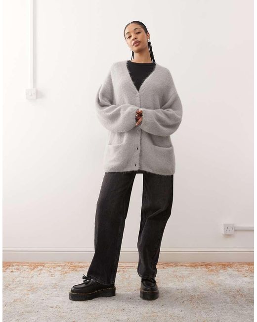 Monki Gray Knitted Oversized Cardigan
