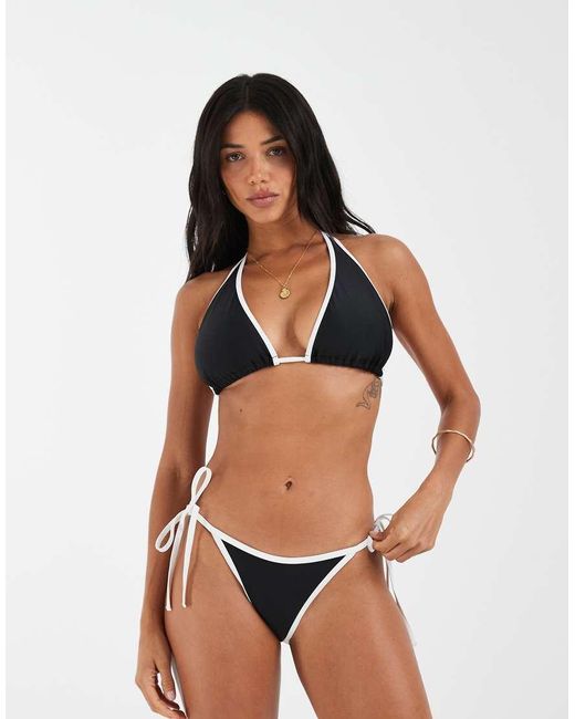 Wolf & Whistle Black Triangle Bikini Top With Contrast Piping