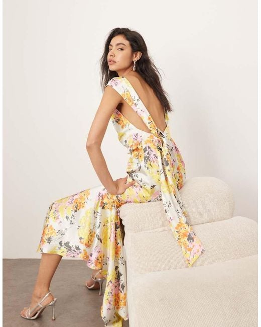 ARRANGE Natural Square Cut Slip Midi Dress With Back Trim Detail