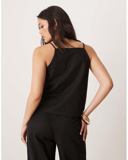 Top De Tirantes Con Cuello Cuadrado De Mezcla De Lino De (Parte De Un Conjunto) Mango de color Black